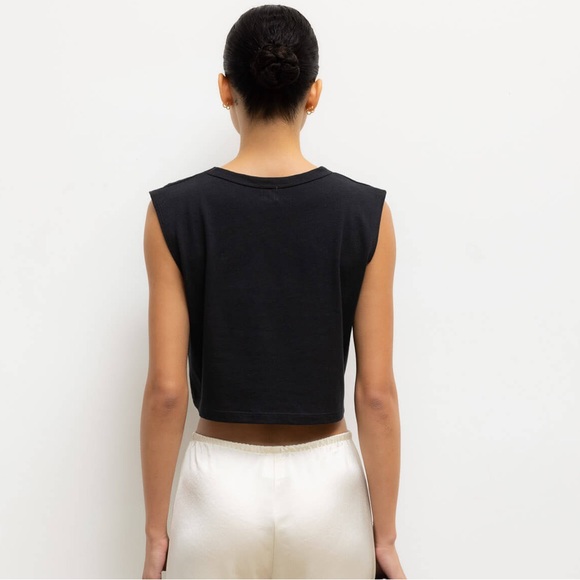 Leset Margo Black Sleeveless Cotton Cropped Crew Neck Tank Top EUC Size M - Picture 3 of 11